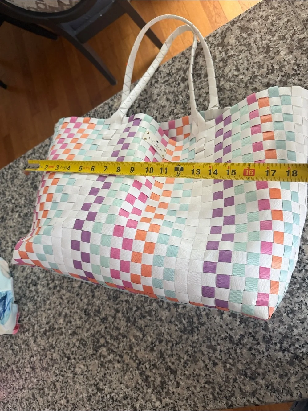 kate spade White Multicolor Woven Check Tote